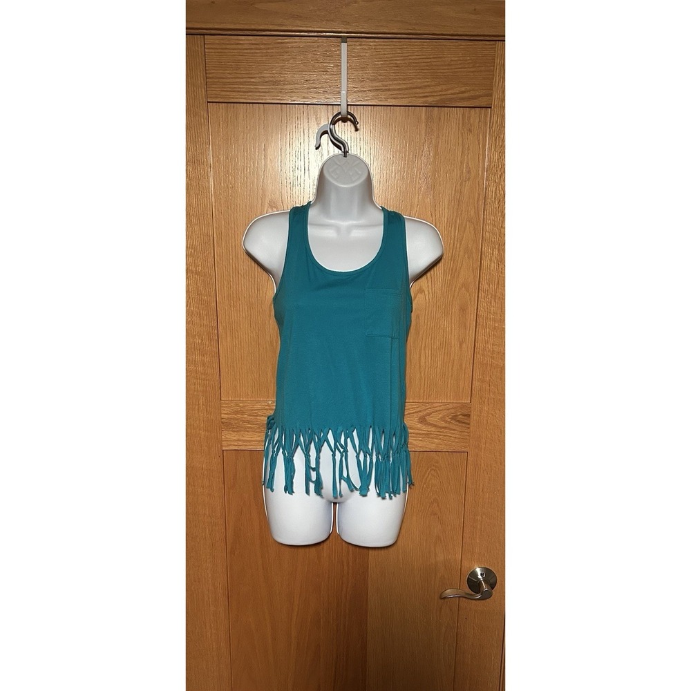 Vintage Y2K Aeropostale Teal Boho Hippie Fringe Racer Back Tank Top Women's XS